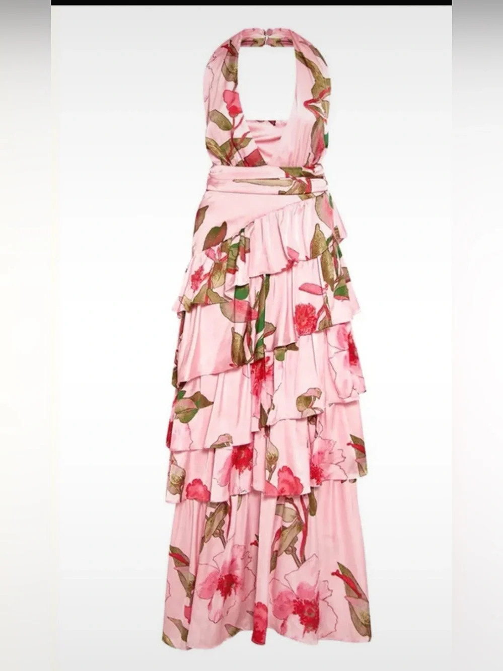 PRETTYLITTLETHING  Pink Floral Halter Tiered Maxi Dress 12 NWT